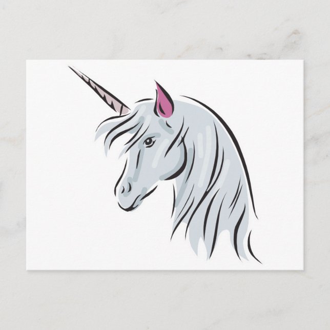 Carte Postale tête de licorne blanche (Devant)