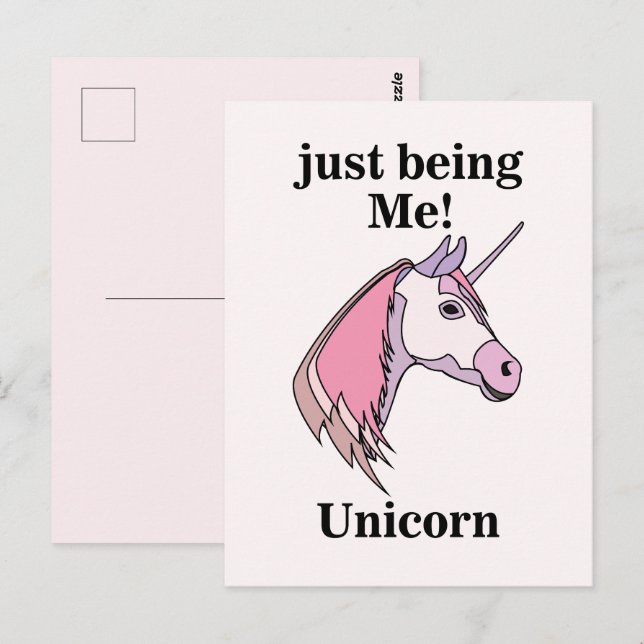 Carte Postale Tête de licorne rose violet (Devant / Derrière)