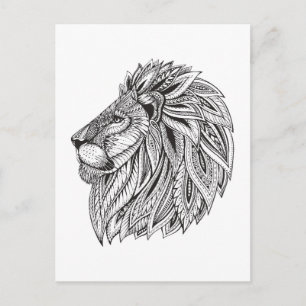 Carte Postale Tête de lion à motifs ethniques