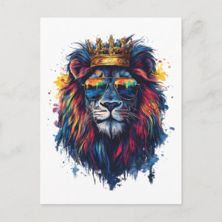 Carte Postale Tête de lion audacieux avec lunettes de soleil et