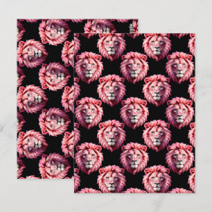 Carte Postale Tête de lion rose motif design animal - Noir