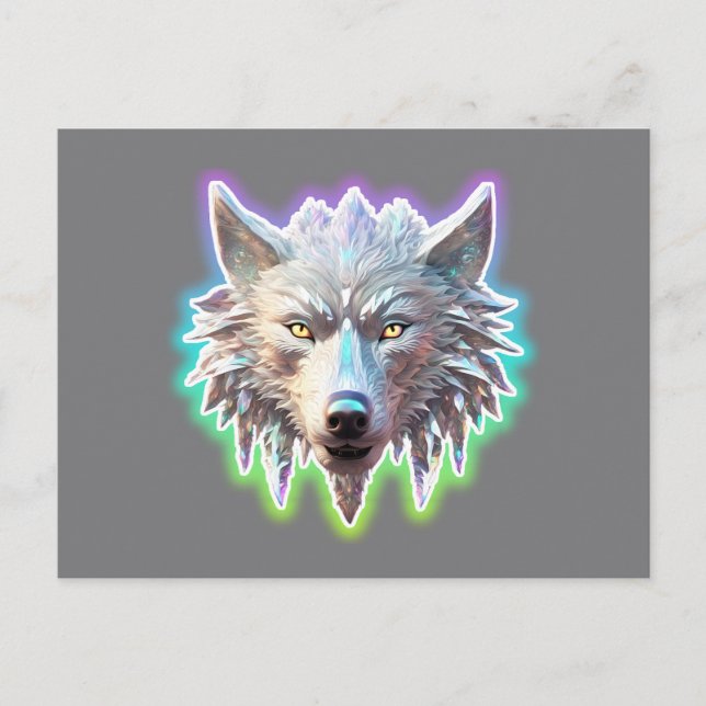 Carte Postale Tête de loup blanc Imaginaire (Devant)