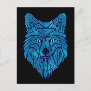 Carte Postale Tête de loup bleu Poly