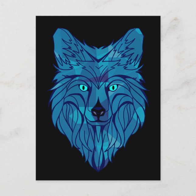 Carte Postale Tête de loup bleu Poly (Devant)