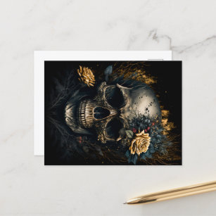 Carte Postale Tête de mort avec des roses décoratives Fleurs Des