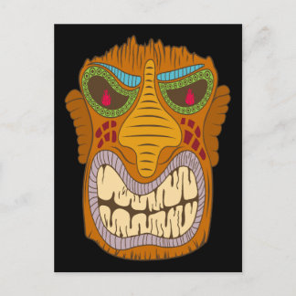 Carte Postale Tête de Tiki folle avec des flammes dans les yeux,