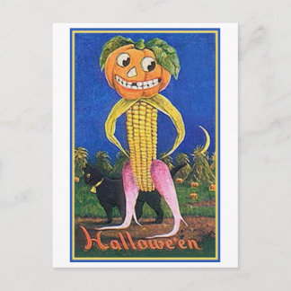Carte Postale Tête du Citrouille de Corn d'Halloween vintage
