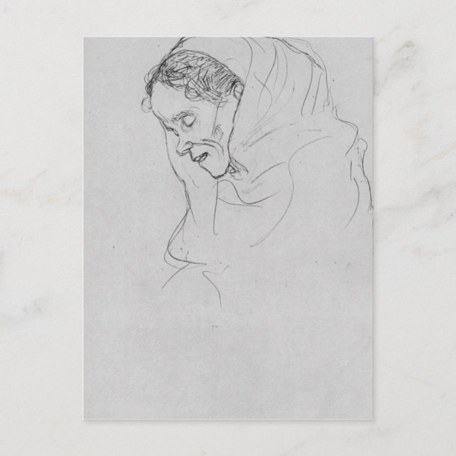 Carte Postale Tête d'une vieille femme en profil par Gustav Klim (Devant)