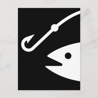 Carte Postale Tête et crochet de poisson - noir et blanc