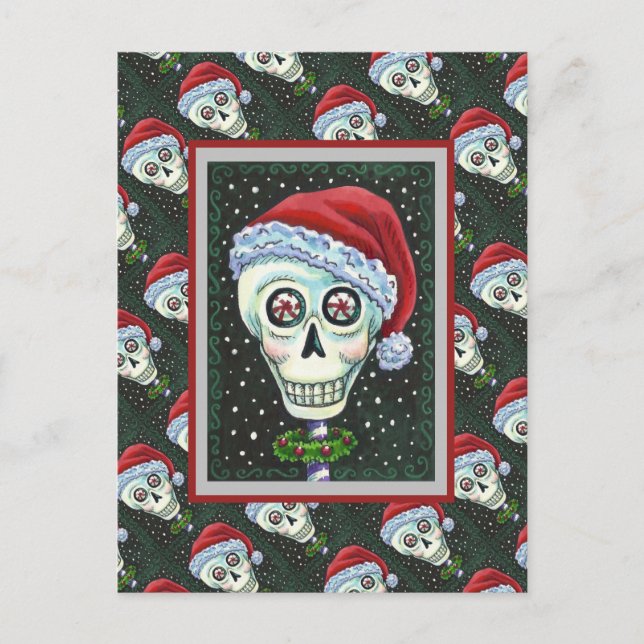 CARTE POSTALE TÊTE MORTE PÈRE NOËL SKULL, HUMOUR SKELETON DE NOË (Devant)