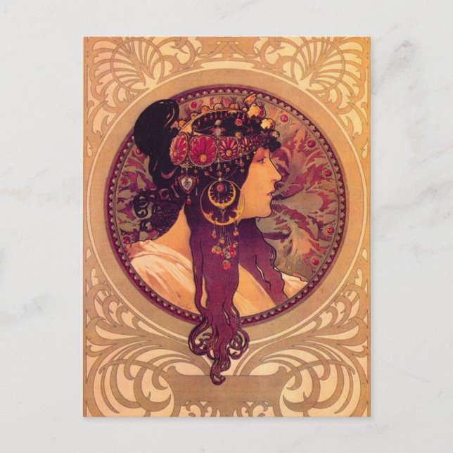 Carte Postale Têtes byzantines : Brunette Alfons Mucha (Devant)