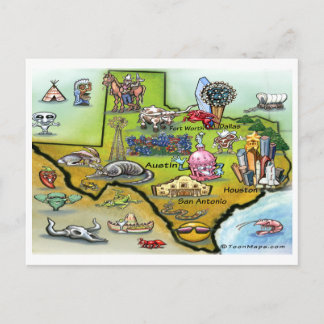 Carte postale Texas Cartoon Map