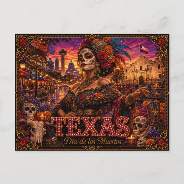 Carte Postale Texas Día de los Muertos Rétro (Devant)