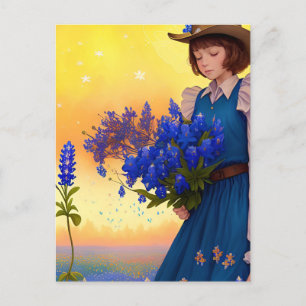 Carte Postale Texas Girl Texas Bluebonnets Texan Pride Art