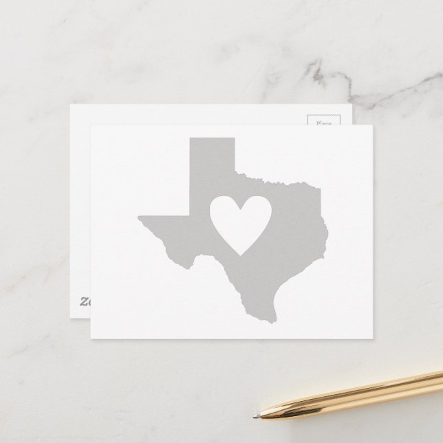 Carte Postale Texas Heart Grey Lone Star State Texan Love Grey (Devant/Arrière en situation)