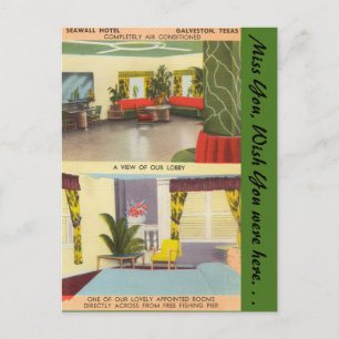 Carte Postale Texas, Hôtel Sea Wall, Galveston