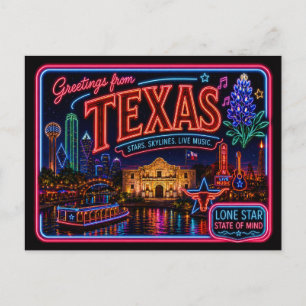 Carte Postale Texas Neon État Rétro Vintage