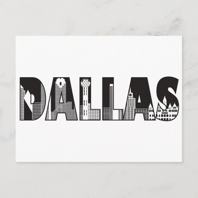 Carte Postale Texte de Dallas avec plan des bâtiments (Devant)
