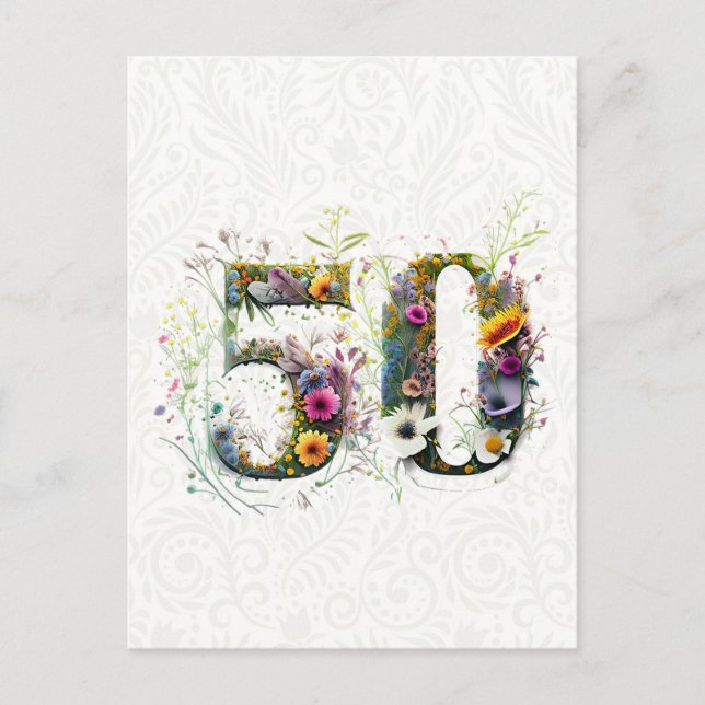 Carte Postale Texte de fleurs sauvages décoratives pour 50e anni (Devant)