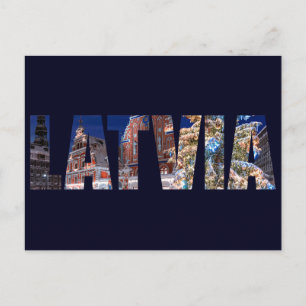 Carte Postale Texte de Lettonie avec arbre de Noël éclairé