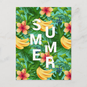 Carte Postale Texte d'été tropical sur les fleurs de bananes arr