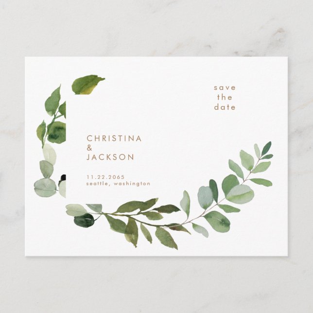 Carte Postale  Texte doré Eucalyptus Mariage  Save the Date  (Devant)