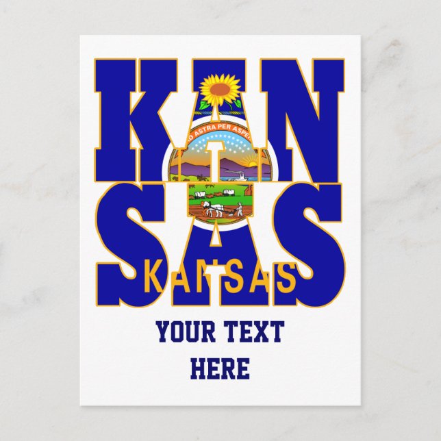 Carte Postale Texte du drapeau de l'État du Kansas (Devant)
