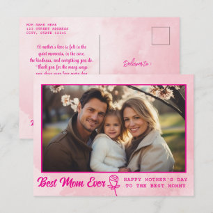 Carte Postale Texte Élégant Photo Fête des Mères Aquarelle Rose