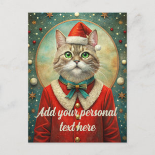 Carte Postale Texte personnalisé chat santa claus Noël