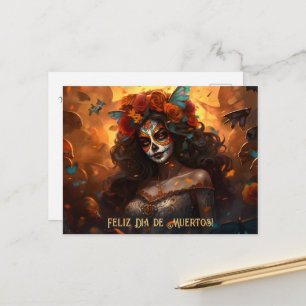 Carte Postale Texte personnalisé Dia de Muertos La Calavera Garb