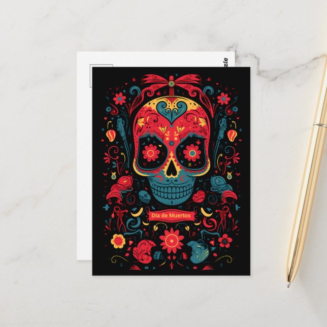 Carte Postale Texte personnalisé Dia de Muertos ☠️ Rayon du Souv (Devant/Arrière en situation)