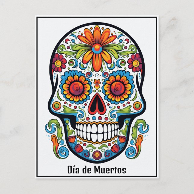 Carte Postale Texte personnalisé 💀 doodle coloré Día de Muertos (Devant)