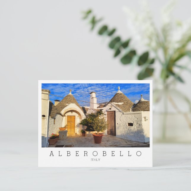 Carte Postale Texte personnalisé, magnifique ville d'Alberobello (Debout devant)
