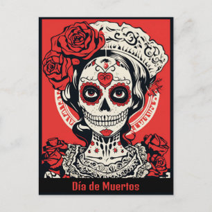 Carte Postale Texte personnalisé 💀 Pop Art Calavera rouge et bl