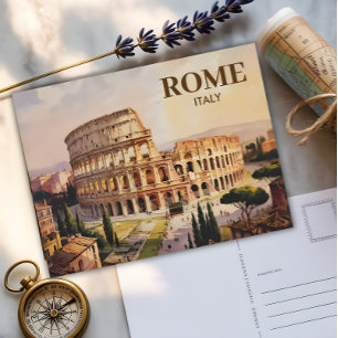 Carte Postale Texte Personnalisé Rome Italie Colisée Rétro Aquar