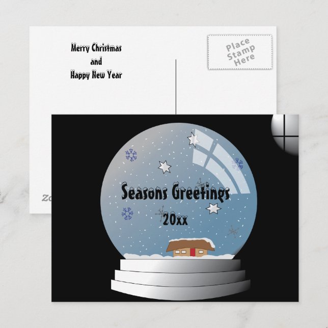 Carte Postale Texte personnalisé SnowGlobe illustré (Devant / Derrière)