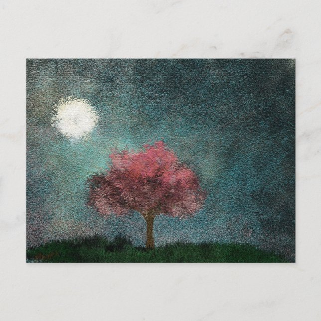 Carte Postale texture de l'arbre rose de la lune de minuit (Devant)