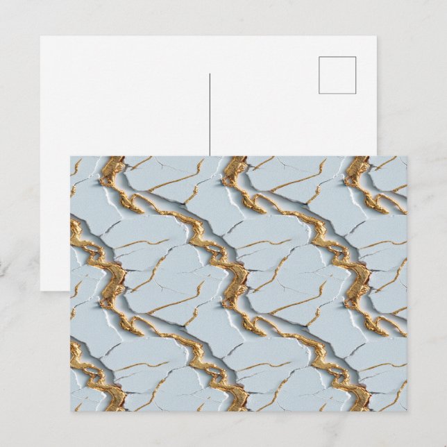 Carte Postale Texture de marbre blanc avec veines dorées craquel (Devant / Derrière)