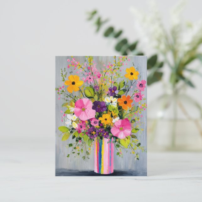 Carte Postale Textured Flowers in a Vase (Debout devant)