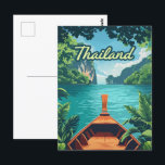 Carte Postale Thaïlande Tropical Island Long Tail Boat Vintage<br><div class="desc">Une balade en bateau à queue longue parmi les îles karstiques calcaires du sud de la Thaïlande. La Thaïlande, officiellement fondée en 1238 sous le nom de Royaume de Siam avec l'établissement du Royaume de Sukhothai, est un pays d'Asie du Sud-Est célébré pour son riche patrimoine culturel et sa beauté...</div>