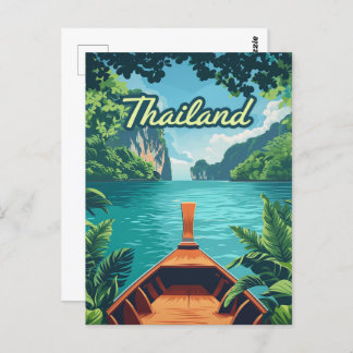 Carte Postale Thaïlande Tropical Island Long Tail Boat Vintage
