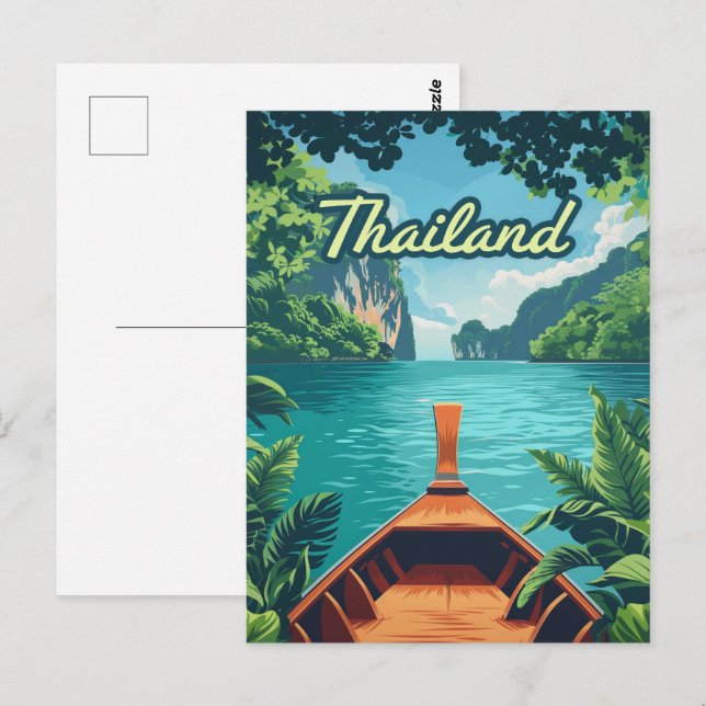 Carte Postale Thaïlande Tropical Island Long Tail Boat Vintage (Devant / Derrière)