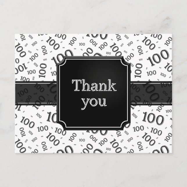 Carte Postale Thank You 100th Number Pattern Black/White (Devant)