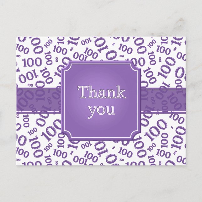 Carte Postale Thank You 100th Number Pattern Purple/White (Devant)