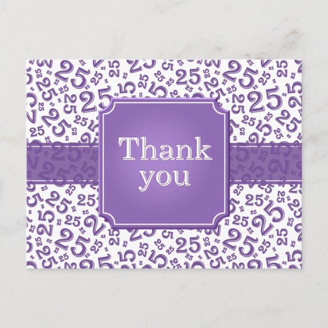 Carte Postale Thank You 25 Number Pattern Purple/White (Devant)