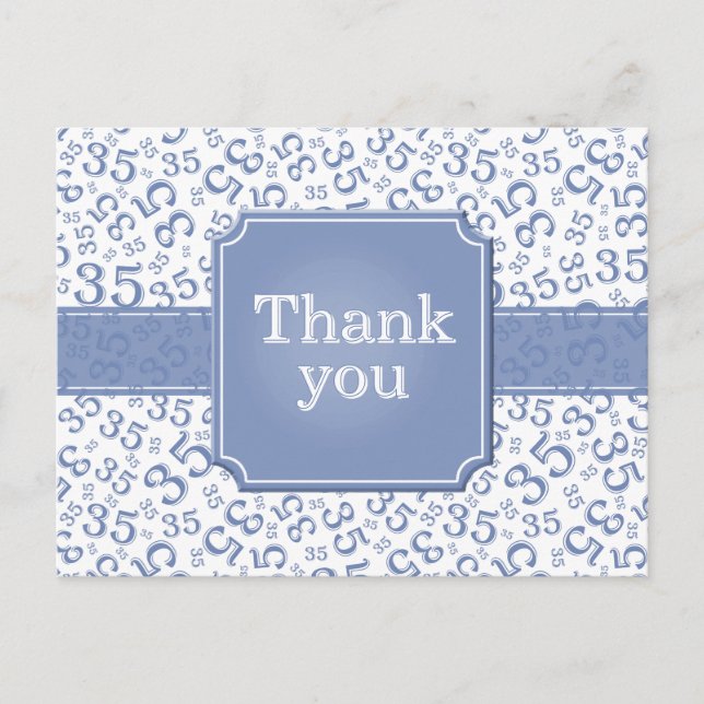 Carte Postale Thank You 35 Number Pattern Blue/White (Devant)
