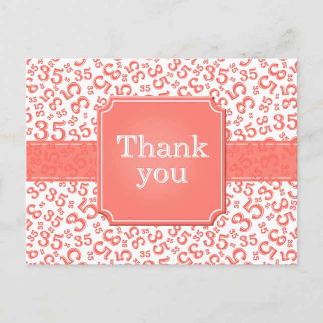 Carte Postale Thank You 35 Number Pattern Coral/White (Devant)