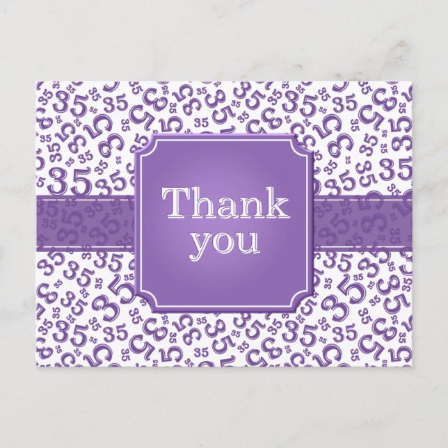 Carte Postale Thank You 35 Number Pattern Purple/White (Devant)