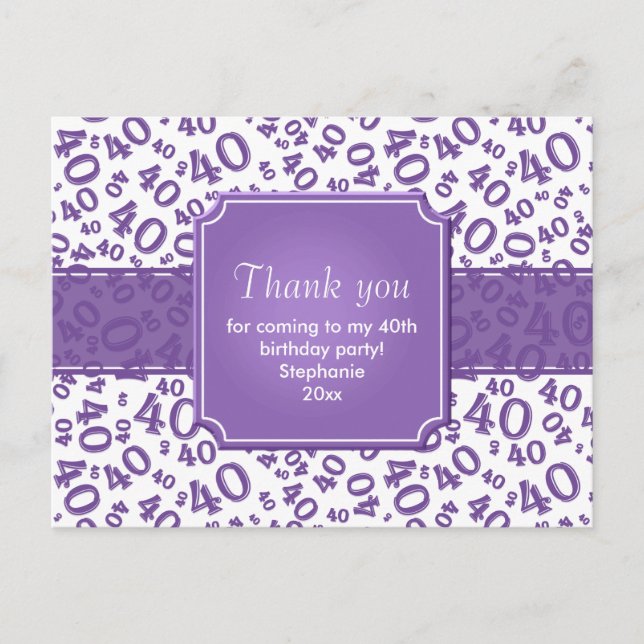 Carte Postale Thank You 40 Number Pattern Purple/White (Devant)