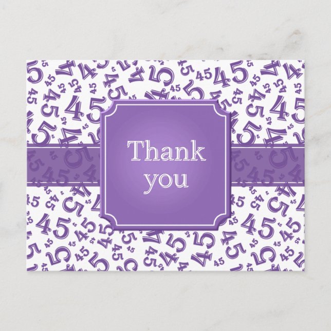 Carte Postale Thank You 45 Number Pattern Purple/White (Devant)